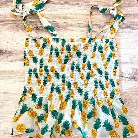 NWT J. CREW Pineapple Smocked Tie Tank Top (Small) - Picture 5 of 9